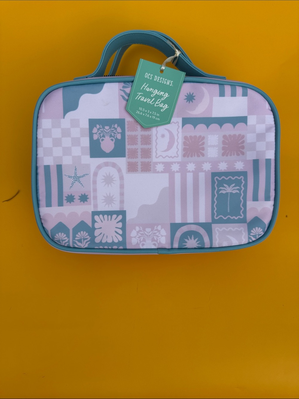 Hanging Travel Bag - Teal & Light Pink Patchwork